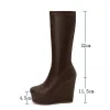 BOTAS 2022 Mulheres Knee High Boots Moda Plataforma Cedas Altas Botas de Botas de Estrutura Zíper Sapatos de Autumn Winter Ladies Plus Tamanho 41 42 43