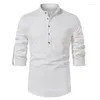 Chemises décontractées pour hommes Blanc Roll Up Col Mandarin Robe Chemise Hommes 2024 Marque Coton Lin Henley Business Mâle Chemise Homme