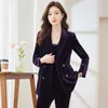 Calças femininas de duas peças formal mulheres negócios trabalho wear ternos de alta qualidade tecido veludo ol estilos profissional pantsuits escritório outono