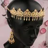 Set di gioielli per capelli in cristallo per donne Arabe musulmane Copricapo da sposa Indossare caftano Accessori per capelli da sposa in metallo dorato 240311