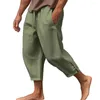 Pantalon pour hommes cordon de serrage lin vacances d'été plage recadrée avec taille élastique entrejambe profonde couleur unie pour un