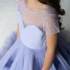 Girl Dresses Jill Wish Elegant Arabic Blue Dress Beads Dubai Baby Kids Princess Birthday Wedding Party Ball Evening Gown 2024 J102