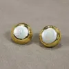 Stud Earrings GuaiGuai Jewelry 20MM Genuine Big White Coin Pearl Yellow Gold Plated Handmade For Lady Simple Classic Gifts