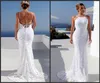 2019 Nya Bohemian Beach Wedding Dresses Spaghetti Backless Mermaid Brudklänningar Sop Train Lace Country Princess Dress for Brides1989542