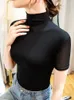 القمصان النسائية S-3XL Women Half Turtleneck Base Simple Tshirts Slim Sloy Short Sleeve Lady Mesh Tops Stepratty Teaps Temple