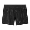 Men's Shorts Men Performance Solid Color Stage Pokaz Występy sztucznej skóry z elastyczną talią dla sportu