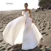 Enkel en axel älskling bröllopsklänningar rygglös vit satin sida delad strand brudklänningar svep tåg vestidos de novia yd