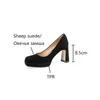 Printemps/automne femmes escarpins chaussures en cuir suédé de mouton pour femmes bout carré chaussures à talons épais vert chaussures à plateforme à talons hauts 240312