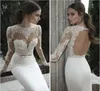 Vestido De Noiva Berta Zeemeermin Trouwjurken Lente Zomer Hoge Hals Lange Mouwen Sheer Lace Backless Bruidsjurken4733274