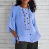 Blusas de mujer, camisa de Color sólido, blusa de primavera y otoño, cárdigan holgado Vintage, Top de manga tres cuartos suave y transpirable para otoño