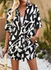 Casual Beach Holiday Loose Shirt Short Set Bohemian Geometric Print Two Piece Set For Women Summer Outfits 240313