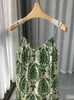 Casual Dresses Women Green Satin Silk Long Sling Dress Edible Tree Vintage 2024 Summer Female Sleeveless Robes