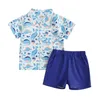 Ensembles de vêtements enfants garçons été Se revers cou manches courtes boutonné hauts taille élastique Shorts enfant en bas âge 2 pièces tenues de dinosaure