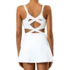 Lu Align Women Jumpsuit med hög elasticitet bröstkudde, vacker rygg, kors över anti bländtennis kjol, sportklänning 2