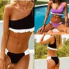 2024 New Designer Bikini Women's Two-piece Split One Shoulder Bikinis Sexy Wood Ear Edge Solid Color Swimsuit