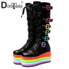 Boots varumärkesdesign damer multicolor plattform stövlar mode punk kilar höga klackar kvinnor stövlar fest cosplay skor kvinna