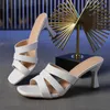 Slipare Fashion Square Toe Slipper Women's Summer High Heels Open Casual Sandals Women White Female Footwear