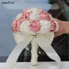 Flores de casamento janevini elegante nude rosa coreano buquês de noiva pérolas de cristal artificial cetim rosas dama de honra buquê de noiva