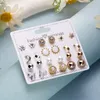 Cross -border hot -selling European and American 12 pairs of flowers imitation pearl balls inlaid diamond combination earrings