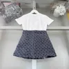 Nieuwe Prinses jurk baby trainingspakken Maat 90-160 CM kids designer kleding meisjes t-shirt en Logo gedrukt blauwe korte rok 24Mar