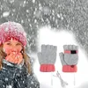 Cycling Gloves 2 Sides Heating Winter Warm Touch Screen Women Stretchy Knitting Mittens Half Finger Female Men