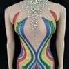 Palco desgaste multi cor borla strass collant malha franja bodysuit boate bar sexy clube festa dançarino desempenho traje