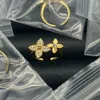 Ny design glänsande Lucky Flower Idocke Blossom Two-Row Ring Rose Gold and Diamonds Designer Jewelry R0021