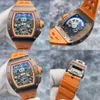 RM Calender Wrist Watch RM011 AK Ti Skeleton Dial Copper Titanium Material Kalender Timing Automatisk mekanisk herrklocka