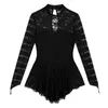 Stage Wear Femmes Adulte Manches longues Dentelle Ballet Gymnastique Justaucorps Figure Robe de patinage sur glace Costumes de compétition de performance féminine