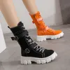 Buty 2022 Kobiety Buty Midcalf Autumn zima punkowe oryginalne skórzane buty kobiety zamek z przerzucone buty jazdy wysokie obcasy buty