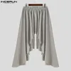 Herrbyxor incerun 2024 mode mens byxor slits oregelbundna hem design breda ben pantalons avslappnade fasta veckade halva kjolar s-5xl