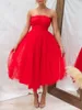 Casual Dresses Prom för kvinnors stropplösa Tube Top Tulle Dress Flounce Cocktail Party Wedding Ruffle Mesh Midi Vestidos