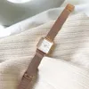 Kvinnor Fashion Square klockor minimalistisk design damer kvarts wrsitwatches ulzzang guld silver rostfritt stål mesh rem klocka 220266L