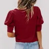 Damesblouses Lady Herfstblouse Elegante zomertop met lantaarnmouwen in effen kleur Zacht ademend T-shirt voor casual kantoorkleding