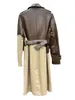 Kvinnors jackor läderjacka lapel lång med bälteslös fit färgkollision dubbelbröst design varm och bekväm 2024 vinter 1130