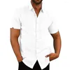 Men's Casual Shirts Fashion Brand Shirt Mens Band Collar Blouse Button Down Loose Party T Dress Up Short Sleeve Tops