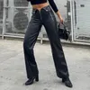 WhereMery Y2K mode pantalon en cuir femmes taille haute Sexy fermeture éclair droite mince pantalon Streetwear hiver dames pantalon noir 240318