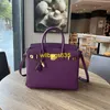 Tote Bags Genuine Leather Bk Habdbags Sea Anemone Purple Lychee Patterned Platinum Bag Leather Handbag Large Capacity Top Layer Cowhide Comm have logo HBZCLW