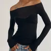 Women's T Shirts Fairy Grunge Women Off Shoulder Crop Top Y2K Long Sleeve Mesh See-Through Bow Chic Skinny T-shirt French Aesthetic