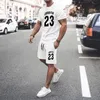 Mens Summer Mesh Hiphop Basketball Tshirt 23 Tryckta män Suits Leisure Yellow Sportswear Streetwear Shorts Tops 2 -Piece Set 240315