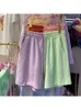 Shorts pour femmes Jaune 90s Esthétique Vintage Patchwork Taille haute A-ligne Pantalon de survêtement Y2k Harajuku Pantalon court coréen Vêtements des années 2000