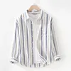 Men's Casual Shirts 2024 Autumn Loose Fit Large Linen Shirt Youth Art Stripe Square Neck Long Sleeve Cotton