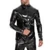 Herrjackor Club Faux Leather Jacket med Stand Collar dragkedja Stängning för nattklubbprestanda Smooth Glossy