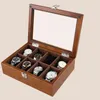 Коробки для часов, 8-слотовый корпус, кофейный деревянный органайзер со стеклянным механическим держателем, подарок для женщин