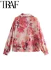 TRAF Gal Elegante Flower Midi Skirt Traits Manga V Campo de la camisa femenina del cuello Y2K Tops de verano 240313