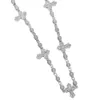 Colliers fins Hip Hop glacé en argent Sterling rond et Baguette Moissanite croix collier bijoux