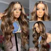 4/27 Highlight Body Wave Wig Human Hair Brazilian 30 32 Inch Colored Ombre Blonde 13x6 HD Transparent Lace Frontal Wig for Women