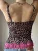 Tanques femininos Rockmore Vintage Lace Patchwork Leopard Print Corset Top Mulheres Malha V Neck Crop Camis Y2K Streetwear Feminino Roupas Estéticas