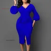 Designer dresses D354 Amazon European and American Women's V-neck Bubble Sleeve Split Dress Office Pencil Dress African Dress