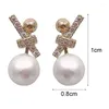Boucles d'oreilles géométriques en zircone cubique, grande perle blanche pour femmes, bijoux de fête de Banquet, accessoires, cadeau
